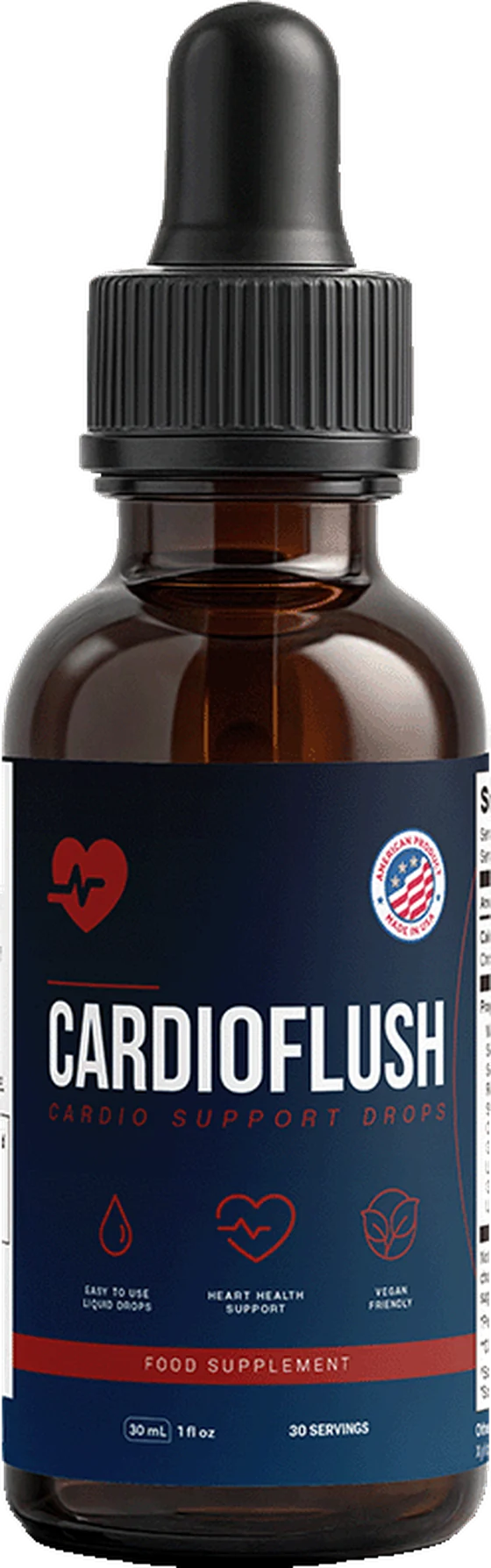 A 30 mL amber glass dropper bottle of CardioFlush Cardio Support Drops.