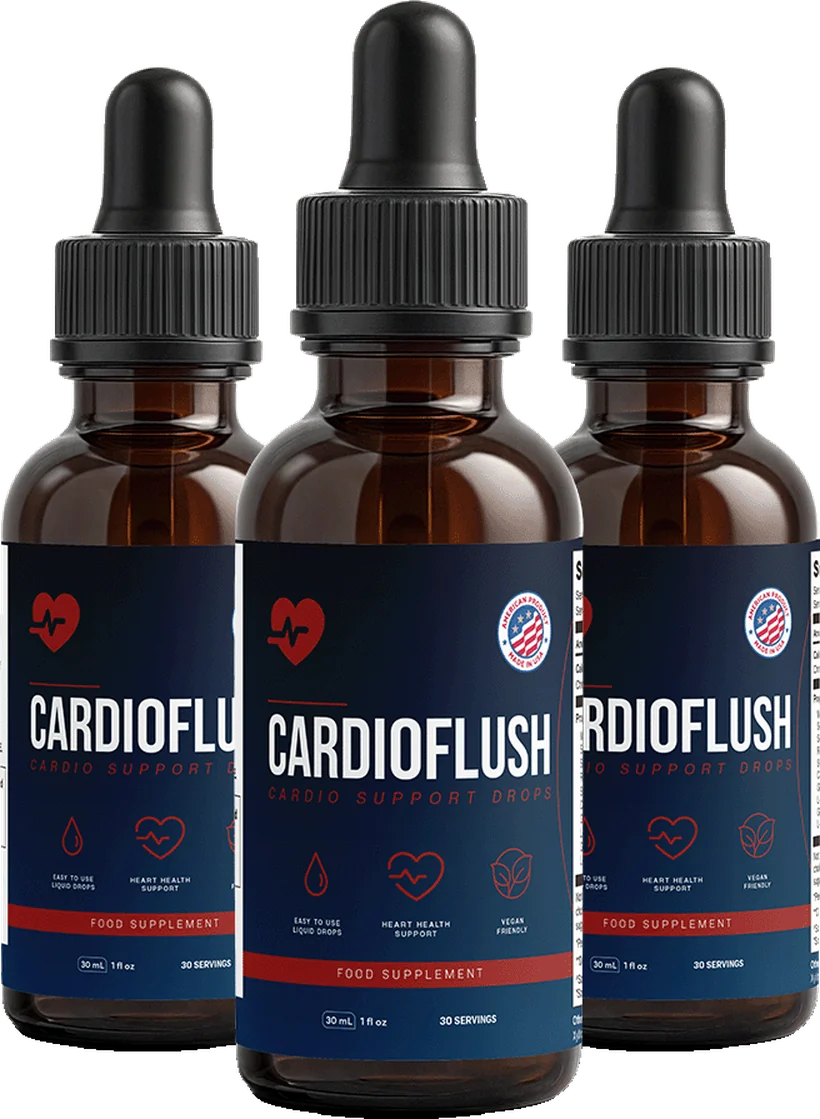 Three bottles of CardioFlush Cardio Support Drops.